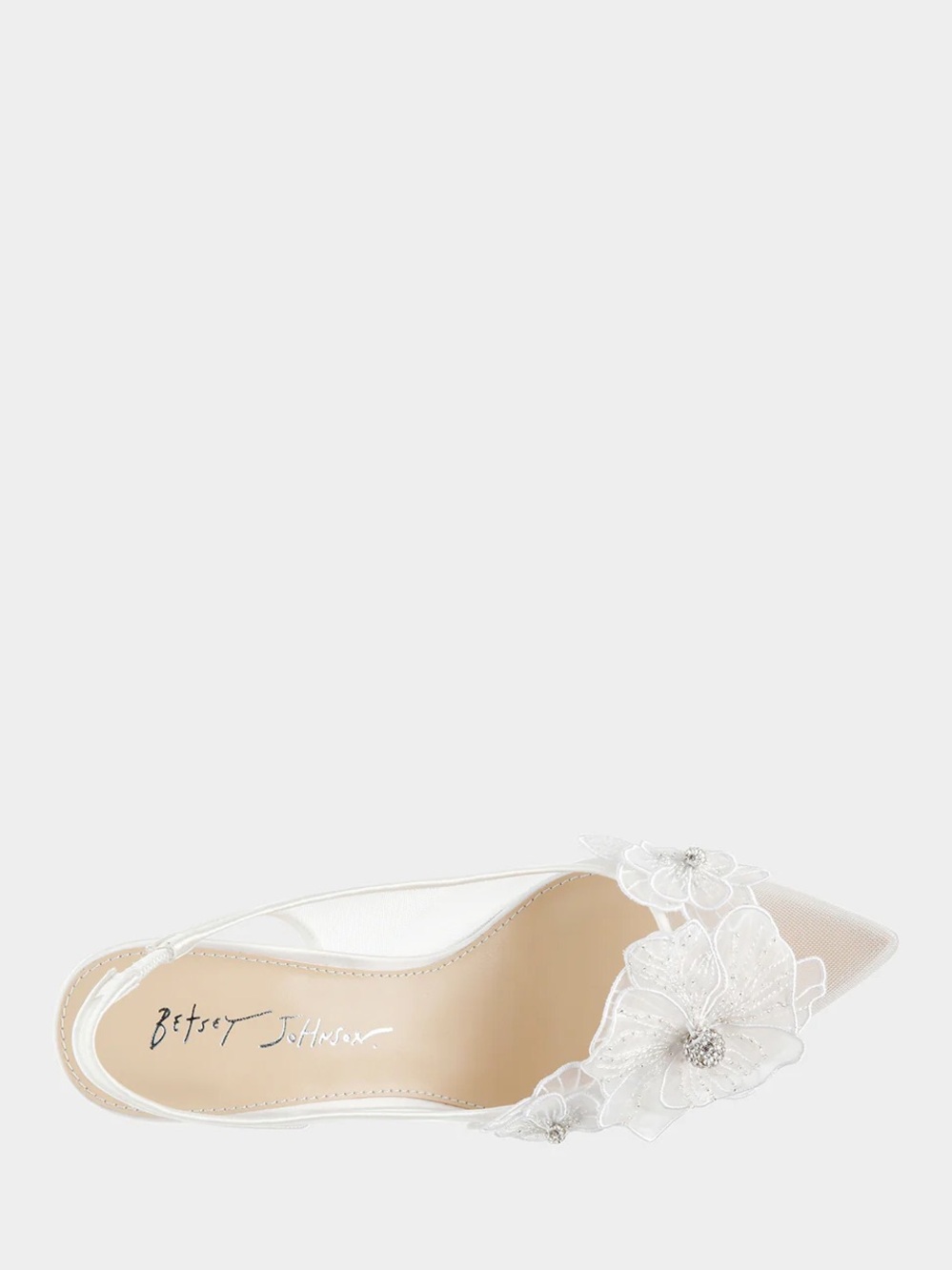 Betsey Johnson White Floral Applique Slingback Block Heel Never Worn - Picture 5 of 10